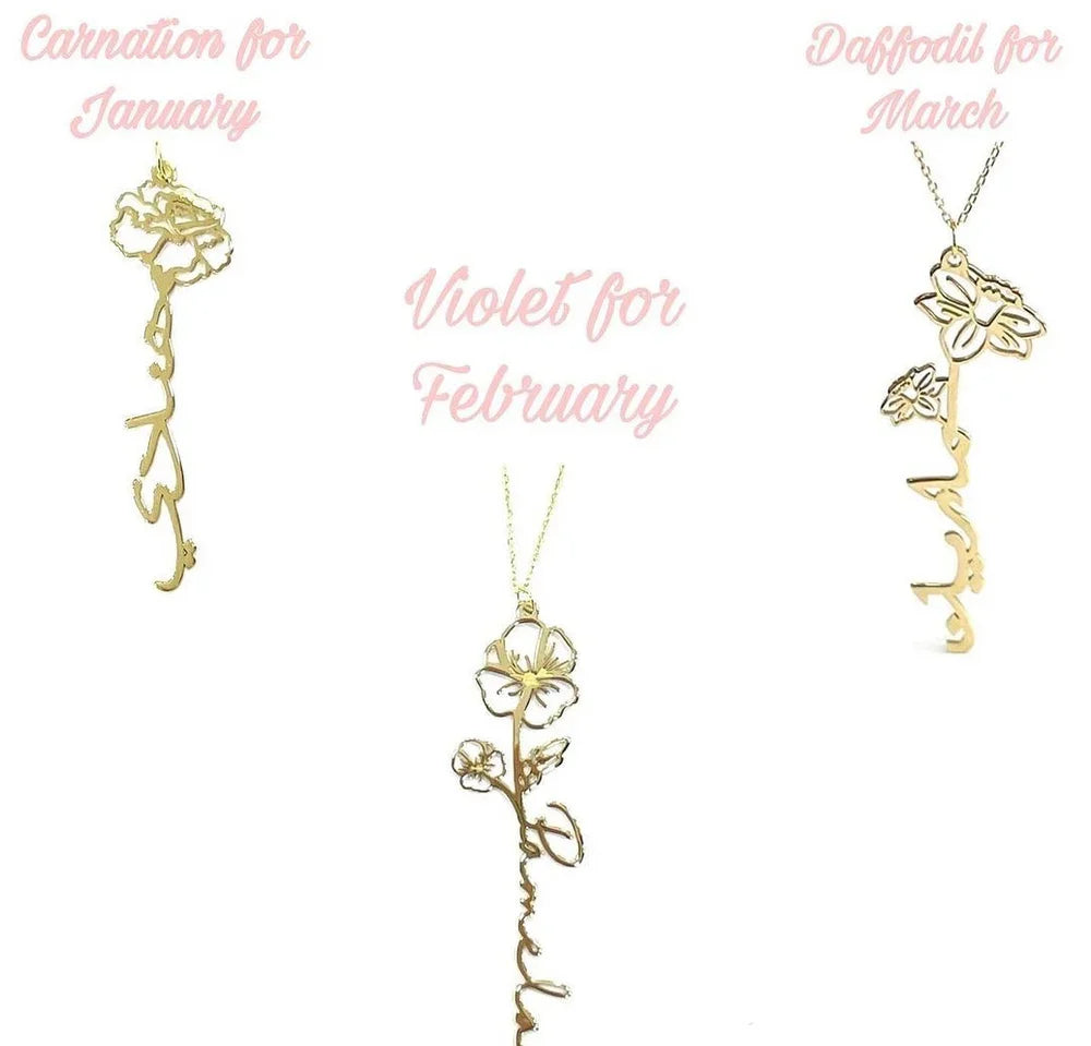 Birth Flower Necklace With Name