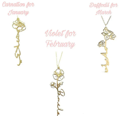 Birth Flower Necklace With Name
