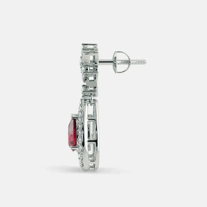 Red Ruby Diamond Earrings - 925 Silver