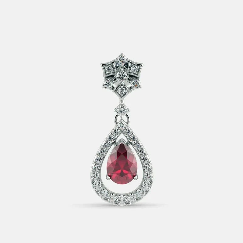 Red Ruby Diamond Earrings - 925 Silver